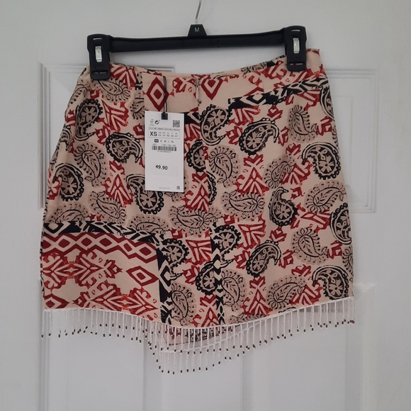 SOLD*** NWT Zara Multicolor Beaded Printed Wrap Skirt Size XS - Picture 6 of 7